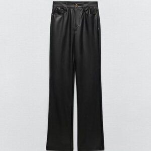 NWT, Zara Straight Leg Mid Rise Faux Leather Long Length Pants, Size 8